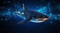 Big data visualization where a digital shark swims in the data stream. Futuristic background. Generative AI Royalty Free Stock Photo