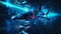 Big data visualization where a digital shark swims in the data stream. Futuristic background. Generative AI Royalty Free Stock Photo