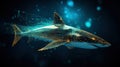 Big data visualization where a digital shark swims in the data stream. Futuristic background. Generative AI Royalty Free Stock Photo