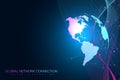 Big data visualization with a world globe. Abstract vector background with dynamic waves. Global network connection Royalty Free Stock Photo