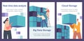 Big Database or Cloud Storage, Real Time Analysis Cartoon Banners. Tiny Web Technicians Characters Using Network Base Royalty Free Stock Photo