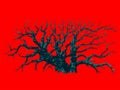 Big dead tree on red background