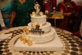A big decorated cake for the auspicious twenty fifth wedding anniversary Royalty Free Stock Photo