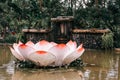 Big decorative lotus in the middle of a pond in Angkor Botanical Garden, Cambodia Royalty Free Stock Photo