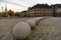 Big decorative stone spheres balls on the Christiansborg Palace Square in Copenhagen, Denmark. February 2020 Royalty Free Stock Photo