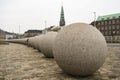 Big decorative stone spheres balls on the Christiansborg Palace Square in Copenhagen, Denmark. February 2020 Royalty Free Stock Photo