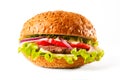 Big delicious tasty hamburger on white background Royalty Free Stock Photo