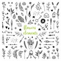 Big design collection of decorative elements. Hand drawn doodle vector. Royalty Free Stock Photo