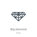 Big diamond icon. Thin linear big diamond outline icon isolated on white background from shapes collection. Line vector sign, Royalty Free Stock Photo