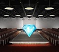 Big diamond jewel situated on fashion exhibition podium concept