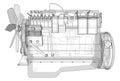 A big diesel engine with the truck depicted in the contour lines on graph paper. The contours of the black line on the white backg Royalty Free Stock Photo