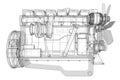 A big diesel engine with the truck depicted in the contour lines on graph paper. The contours of the black line on the white backg Royalty Free Stock Photo
