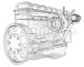 A big diesel engine with the truck depicted in the contour lines on graph paper. The contours of the black line on the white backg