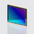 Big digital camera sensor on the edge isolated on light background. 3D rendering, modern digital matrix, technology Royalty Free Stock Photo