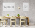 big dinning room with loft and industrail style , concrete wall for mock up and copy space frame template Royalty Free Stock Photo