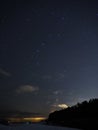 Big dipper stars on night sky and forest on Baltic sea coast