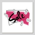 Big discount banner design, sale with black text on a background of pink rectangles, squares and circles.