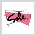 Big discount banner design, sale with black text on a background of pink rectangles and squares.