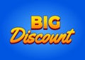 Big discount. Text effect in 3D look. Yellow color Royalty Free Stock Photo