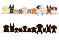 Big dogs and small dogs border with silhouette