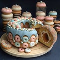 Big donut bundt birthday cake. Creative dessert concept. Ai generative