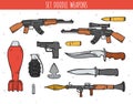 Big doodle set of weapon, shells, handwork bombs. Royalty Free Stock Photo