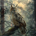 big eagle owl sitting on a tree branch Royalty Free Stock Photo