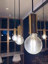 Big edison lamp bulbs in cafeteria interior