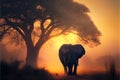 big elephant in misty meadow