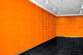 Big empty room interior with bright orange wall, whire ceiling a Royalty Free Stock Photo