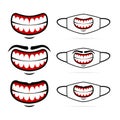 Big evil funny smile with teeth vector face mask graphic illustration design set