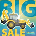 Big excavator sale. Bagger discount background. Design template. Digger label. Royalty Free Stock Photo