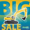 Big Excavator Sale. Digger Sale. Construction Machinery Sale. Discount Background. Royalty Free Stock Photo