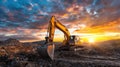 Big excavator working at a construction site at sunset created with Generative AI Royalty Free Stock Photo