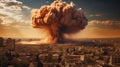 Big explosion is flying over a city in Israel. Burst of Blue Atmosphere Royalty Free Stock Photo
