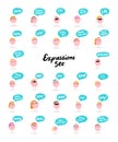 Big expressions set hand drawn vector illustrations in cartoon comic style people woman male happy sad depressive cheerful Royalty Free Stock Photo