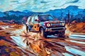 Big extreme offroad car impressionism art, hand drawn & artistic Royalty Free Stock Photo