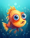 Big eye fish, ugly fish with exaggerated features, cartoon illustration