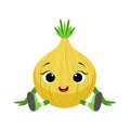 Big Eyed Cute Girly Onion Character Sitting, Emoji Sticker With Baby Vegetable