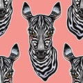 Big eyed cute Zebra head seamless pattern. Royalty Free Stock Photo