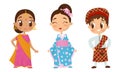 Big Eyed Kids Characters Wearing Traditional Costumes Vector Set