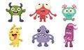 Big Eyed Monsters with Horns Expressing Emotions Vector Set Royalty Free Stock Photo