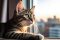 Big-Eyed Wonder: Adorable Kitten Perched on City Windowsill