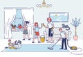 Big family cleaning house living room together. Children helping parents with housekeeping chores Royalty Free Stock Photo