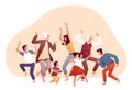 Big family dancing together. Happy parents, children and grandparents have fun, play and have a good time. Dancing at