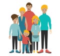 Big family with four children. Mother, father and kids. Flat people figures. Vector