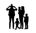 Big family of four children and two parents silhouettes Royalty Free Stock Photo