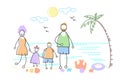 Big Family Holiday Sea Seaside Stand Beach Parents With Two Children Royalty Free Stock Photo