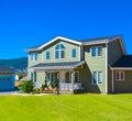 Big family house with pathway to the door in front and blue sky background Royalty Free Stock Photo