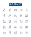 Big family line icons signs set. Design collection of Large, Clan, Extended, Kin, Household, Clan, Brood, Tribe outline